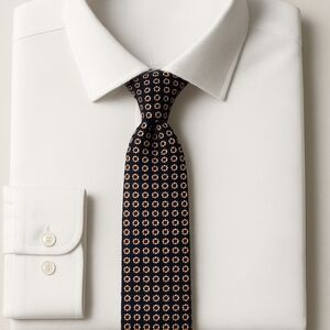 LANDS' END Navy Pewter Red Silk Necktie Square Dot Pattern
